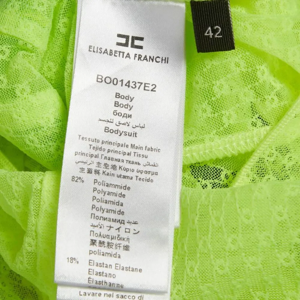 Elisabetta Franchi Neon Green Mesh Sequin Bodysuit M - Picture 5 of 6